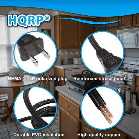 سلك طاقة HQRP لطباخ الأرز Zojirushi، West Bend Wok 79525 79115 79125P 79625 79825T 80006، West Bend Slow Cooker 84114 84124 سلك بديل 2 سنون مع تباعد دبوس 1/2 بوصة، أسود، كابل طويل 3 أقدام in Kuwait