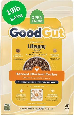 Open Farm, طعام الكلاب الجاف Goodgut مع البروبيوتيك، وصفة سمك السلمون البري التي تم صيدها من قبل الأطباء البيطريين، كيس 3.5 رطل in Kuwait
