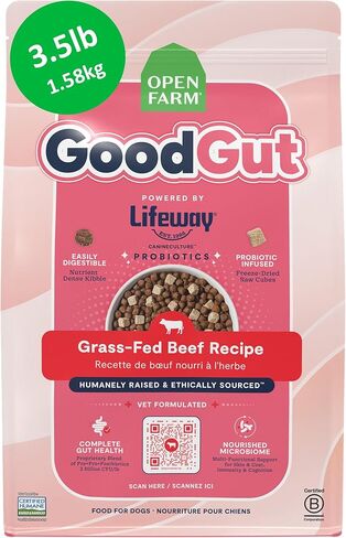Open Farm, طعام الكلاب الجاف Goodgut مع البروبيوتيك، وصفة سمك السلمون البري التي تم صيدها من قبل الأطباء البيطريين، كيس 3.5 رطل in Kuwait