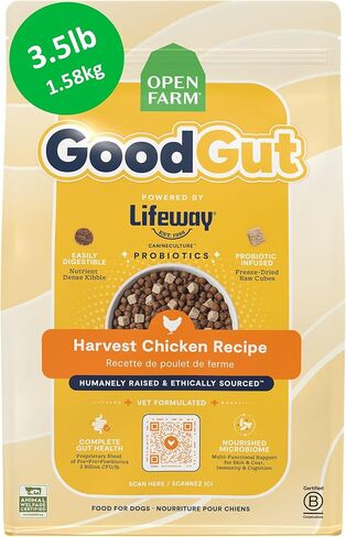 Open Farm, طعام الكلاب الجاف Goodgut مع البروبيوتيك، وصفة سمك السلمون البري التي تم صيدها من قبل الأطباء البيطريين، كيس 3.5 رطل in Kuwait