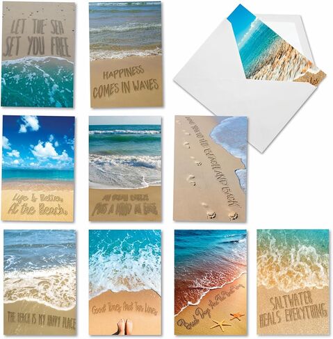 The Best Card Company، مجموعة 10 بطاقات فارغة متنوعة في صناديق مع مغلفات (1 لكل منها، 10 تصميمات) Life's a Beach AC6328OCB-B1x10 in Saudi Arabia