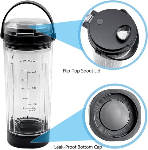 3 قطع غيار للخلاط لسلسلة Ninja Blast BC151 BC100 CL155، كوب وعاء مزج 18oz مع غطاء رشفة وغطاء سفلي متوافق مع خلاط Ninja Blast الشخصي المحمول in Kuwait