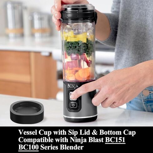 3 قطع غيار للخلاط لسلسلة Ninja Blast BC151 BC100 CL155، كوب وعاء مزج 18oz مع غطاء رشفة وغطاء سفلي متوافق مع خلاط Ninja Blast الشخصي المحمول in Kuwait
