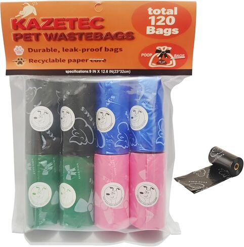 Biodegradable Pet Waste Bag Refill Roll, Heavy-Duty (120 Bags/8 Rolls/4 Colors) Unscented, Leak-Proof Design Eco-Friendly, Degradable Pet Waste Disposal Bags in Kuwait