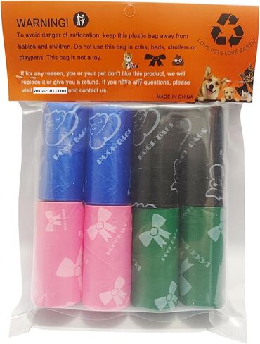 Biodegradable Pet Waste Bag Refill Roll, Heavy-Duty (120 Bags/8 Rolls/4 Colors) Unscented, Leak-Proof Design Eco-Friendly, Degradable Pet Waste Disposal Bags in Kuwait