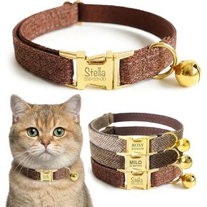Personalized Cat Collar Classic Suit Style - Engraved Metal ID Tag, Custom British Gentleman Bowtie Collar, Premium 【Non-Breakaway】 Soft Pet Neckband with Bell, Small & Large Sizes in Kuwait