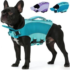 Kuoser Dog Life Jacket, Anti-Choke Head Support Float Dog Life Vest for Swimming Boating, Reflective Pet Swim Suit with Rescue Handle & D-Ring & Chin Float for Dulldog Dachshund, Green XS in Saudi Arabia