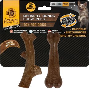 American Kennel Club 2 Pack Training Dog Chew Toy, Wood-Infused PP Branchy Bone Dog Toys, Durable Dog Toys for Moderate Chewers, Beef Scented for Long-Lasting Engagement, Supports Dental Health in Kuwait