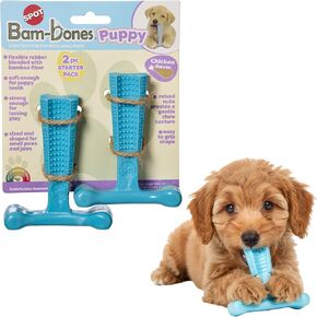 ألعاب مضغ الكلاب من SPOT Bam-Bones Puppy T-Bone، بنكهة الدجاج، 4 بوصات، عبوتان، ألياف الخيزران والمطاط المرن، تصميم سهل الإمساك للمضغ اللطيف والجراء والكلاب الصغيرة حتى 15 رطلاً in Kuwait