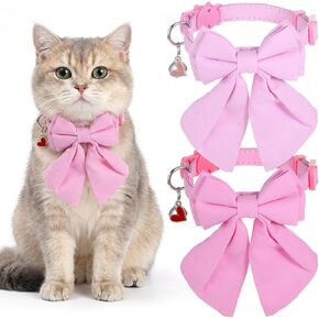 2 Pcs Cat Collar with Bow, Adjustable Breakaway Safety Collar with Bells & Bowtie, Soft Polyester for Small Cats 9.1-12.2 Inch, Pink & Rose in Saudi Arabia