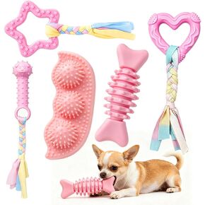 5 Pack Puppy Chew Toys for Small Dogs,Puppy Teething Toys for Small Puppies,Soft Rubber Dog Toys for Small Breed Interactive Chew Toys to Keep Them Busy (Pink) in Saudi Arabia