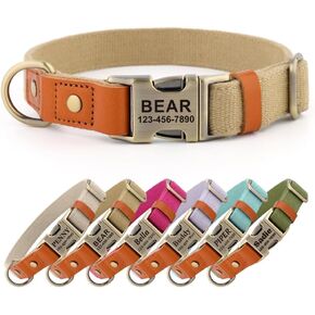 Personalized Dog Collar with Name and Phone Number, Custom Engraved Metal Buckle, Skin Friendly Natural Hemp Fabric for Large Medium and Small Dogs，Silent No Jingle Tag Design in Kuwait