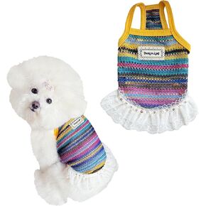 Colorful Openwork Knitted Dog & Cat Clothes - Stylish Pet Tank Top & Skirt for Small Dogs, Cats, Puppies & Kittens, Breathable Comfortable Cozy Pet Clothing in Saudi Arabia