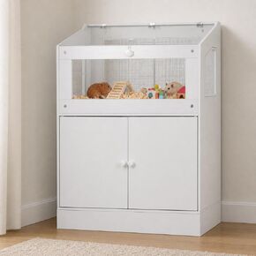 Wooden Hamster Cage, 32" Large Hamster Habitat with 2-Door Storage Cabinet, Small Animal Cages with Visual and Ventilated Acrylic Panels for Hamster, Rabbit, Hedgehog (31.5" l x 15.7" w x 42.5" h) in Kuwait