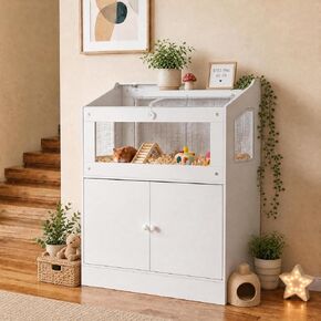 Hamster Cage with Storage Cabinet, Small Animal Cages, Clear Visual Acrylic Panels and Ventilated Design, Enclosure for Hamsters, Gerbils, Rats, Guinea Pigs and Hedgehogs in Kuwait