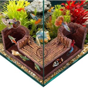 Aquarium Cave, Fish Tank Accessories, Wood-Like Fish Tank Cave for Corners, Tunnel Cave & Hideout for Aquarium Guppy, Corydoras Catfish, Bettas Hide in Kuwait