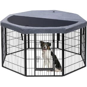 PETIME Dog Playpen، قلم تمرين معدني للجراء، سياج للبيوت شديد التحمل، داخلي/خارجي، 27 بوصة عرض × 32 بوصة ارتفاع، 8 ألواح قفص للكلاب مع غطاء علوي مثمن in Kuwait