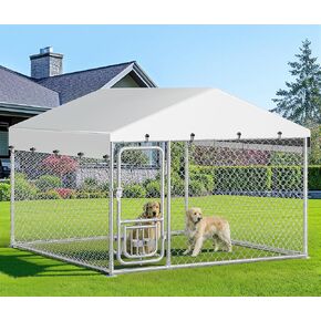 DWVO 10'x10' Dog Kennel Outdoor with Rotating Feeder Bowls, Outdoor Dog Pens with Roof, Heavy Duty Dog House for Medium Large Dogs in Kuwait