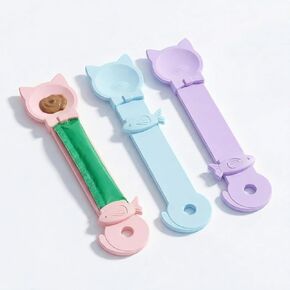 Cat Treat Squeezer Spoon, Lickable Treat Dispenser with Interactive Fish Slider & Safe Cat-Head Bowl, Zero Waste Puree Feeder Clip for Mess-Free Snacking, Tail Hook, Pastel Colors (3 Pack) in Saudi Arabia