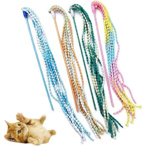 KABASI Cat Wand Toys, 4PCS Interactive Plush Srtip Cats String Teasing Stick with Bells for Kitten, Colorful Sturdy Pole Cat Toys for Having Fun Indoor Playing in Saudi Arabia