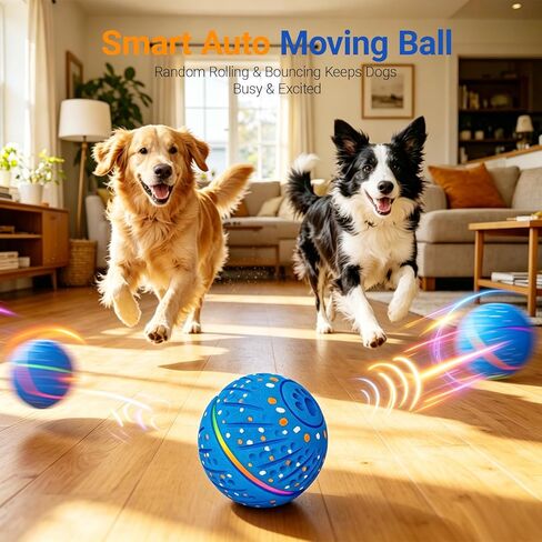 Interactive Dog Ball Toy for Small Medium Dogs – Automatic Rolling, Bouncing & Moving Dog Toy with LED Lights, 2-in-1 Fetch Toy, Durable E-TPU, USB Rechargeable (2.8" Blue) in Kuwait