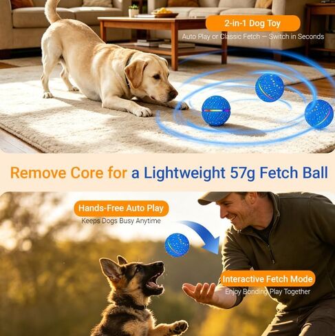 Interactive Dog Ball Toy for Small Medium Dogs – Automatic Rolling, Bouncing & Moving Dog Toy with LED Lights, 2-in-1 Fetch Toy, Durable E-TPU, USB Rechargeable (2.8" Blue) in Kuwait