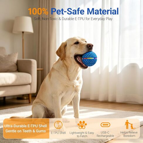 Interactive Dog Ball Toy for Small Medium Dogs – Automatic Rolling, Bouncing & Moving Dog Toy with LED Lights, 2-in-1 Fetch Toy, Durable E-TPU, USB Rechargeable (2.8" Blue) in Kuwait