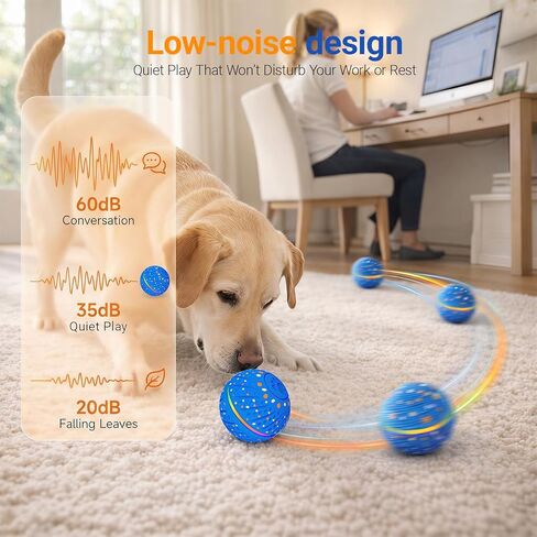 Interactive Dog Ball Toy for Small Medium Dogs – Automatic Rolling, Bouncing & Moving Dog Toy with LED Lights, 2-in-1 Fetch Toy, Durable E-TPU, USB Rechargeable (2.8" Blue) in Kuwait