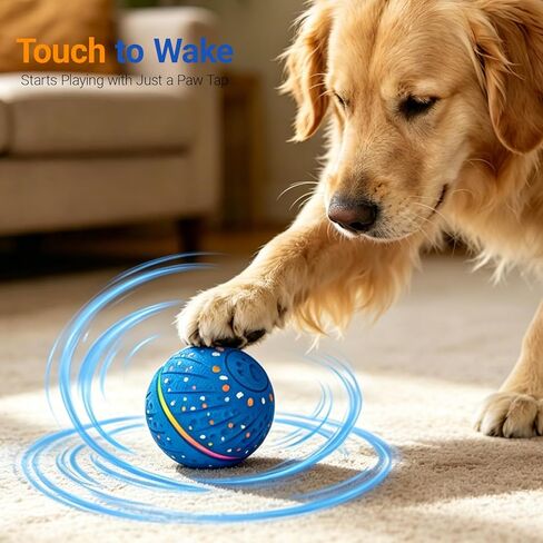 Interactive Dog Ball Toy for Small Medium Dogs – Automatic Rolling, Bouncing & Moving Dog Toy with LED Lights, 2-in-1 Fetch Toy, Durable E-TPU, USB Rechargeable (2.8" Blue) in Kuwait
