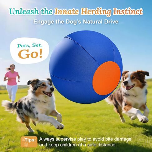 Herding Ball for Dogs, Upgraded Durable 18" Dog Herding Ball for Australian Shepherd, Collie Horse Ball for All Breeds, Herding Dog Toys Indoor Outdoor Play Exercise (Blue-Orange, M) in Kuwait