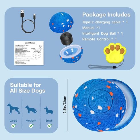 Interactive Dog Ball, Remote-Controlled Moving Dog Toy with Colorful Lights, 3 Interactive Modes and TPU Material, Bouncing Ball for Dogs to Keep Them Entertained in Saudi Arabia