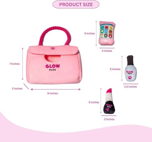 مجموعة Glow Pups "Fashion Forward Walking Bundle: مجموعة لعبة محفظة قطيفة للكلاب على طراز مصمم وردي (تتضمن هاتف مخالب وأحمر شفاه وطلاء أظافر) + مقود كلب من الحبال باللون الوردي الفاتح المتطابق بدون استخدام اليدين (مجموعة مكونة من 5 قطع) in Kuwait