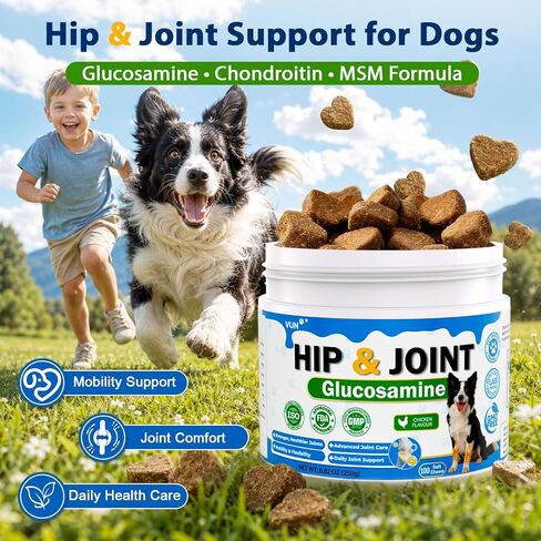 Hip and Joint for Dogs,Glucosamine Support for Dogs Joints Care with MSM and Krill, Dog Joint Chews Pain Relief Dog Bone Health Supplement with Green Lipped Mussel,Chicken Flavor in Kuwait