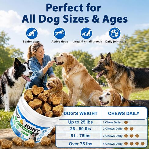 Hip and Joint for Dogs,Glucosamine Support for Dogs Joints Care with MSM and Krill, Dog Joint Chews Pain Relief Dog Bone Health Supplement with Green Lipped Mussel,Chicken Flavor in Kuwait