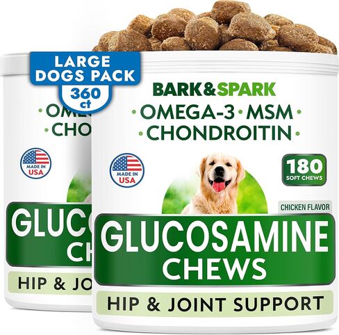 Glucosamine Chondroitin Dog Hip & Joint Supplement - Joint Pain Relief - Hip & Joint Chews for Dogs - Joint Support Large Breed - Senior Doggie Vitamin Pills Joint Health - (360 Treats - BBQ Chicken) in Kuwait