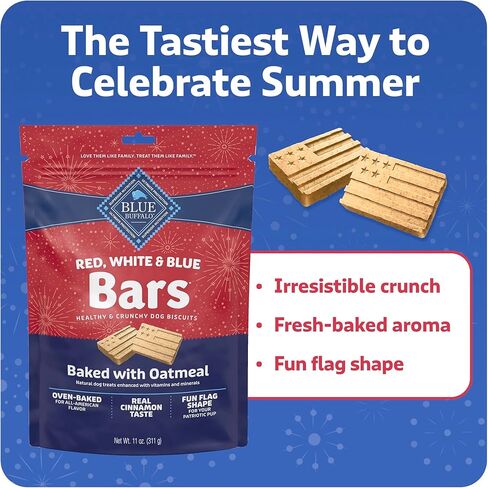 Blue Buffalo Red White & Blue Bars Crunchy Dog Treats Baked with Oatmeal & Cinnamon, 11-oz Bag in Saudi Arabia
