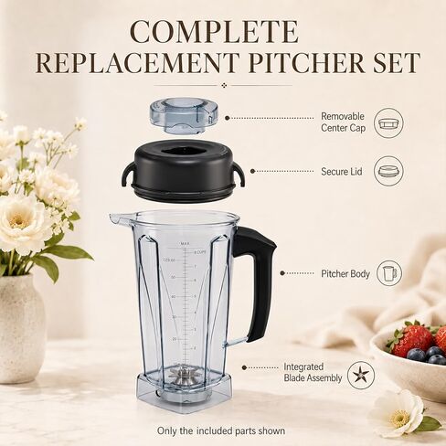 حاوية بديلة لإبريق الخلاط سعة 64 أونصة متوافقة مع سلسلة Vitamix 5200، 5300، 6300، 7500، E310، E320، VM0101، VM0103 Classic & Explorian، وعاء خالٍ من مادة BPA مع غطاء in Kuwait
