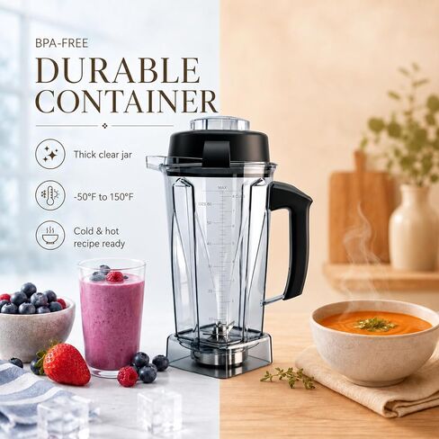 حاوية بديلة لإبريق الخلاط سعة 64 أونصة متوافقة مع سلسلة Vitamix 5200، 5300، 6300، 7500، E310، E320، VM0101، VM0103 Classic & Explorian، وعاء خالٍ من مادة BPA مع غطاء in Kuwait