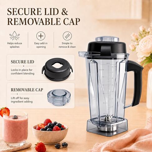 حاوية بديلة لإبريق الخلاط سعة 64 أونصة متوافقة مع سلسلة Vitamix 5200، 5300، 6300، 7500، E310، E320، VM0101، VM0103 Classic & Explorian، وعاء خالٍ من مادة BPA مع غطاء in Kuwait