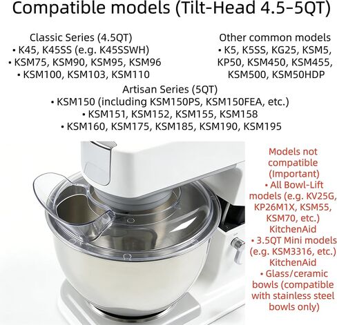 4.5-5 QT Tilt-Head Stand Mixer Splash Guard, Food Grade Durable Mixer Bowl Lid with Tight Seal, Anti-Spill & Anti-Leak, Compatible with KitchenAid Tilt-Head Mixers, Dishwasher Safe in Kuwait