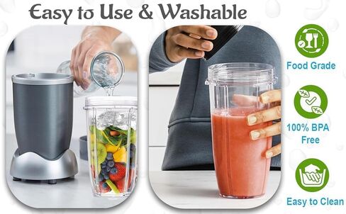 كوب بديل WONDER STAR سعة 32 أونصة متوافق مع خلاطات Nutri-Bullet بقدرة 600 وات و900 وات، كوب خلاط طويل خالٍ من مادة BPA سعة 950 مل مع 4 ألسنة للإمساك، مصنوع من البولي كربونات الصالحة للطعام in Kuwait