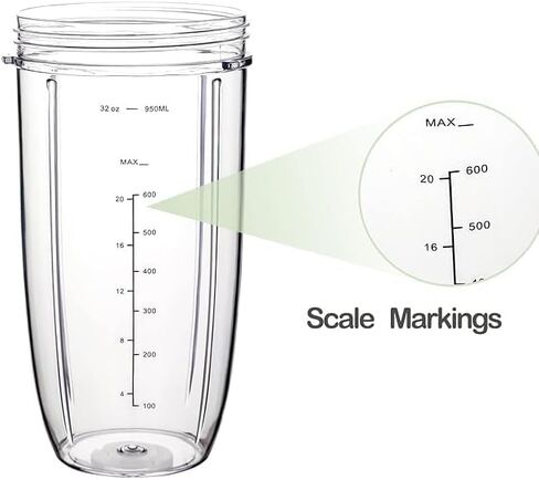 كوب بديل WONDER STAR سعة 32 أونصة متوافق مع خلاطات Nutri-Bullet بقدرة 600 وات و900 وات، كوب خلاط طويل خالٍ من مادة BPA سعة 950 مل مع 4 ألسنة للإمساك، مصنوع من البولي كربونات الصالحة للطعام in Kuwait