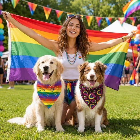 12 قطعة من عصابات الكلاب الفخر بألوان قوس قزح LGBT وشاح مثلث ملون بطبقة مزدوجة قابلة للتعديل من عصابات الحيوانات الأليفة المرايل ملحقات منديل للكلاب الصغيرة والمتوسطة والكبيرة والقطط والحيوانات الأليفة مستلزمات يوم فخر المثليين in Kuwait