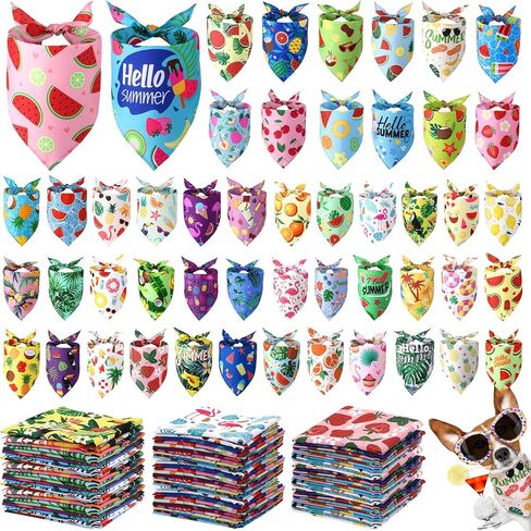 100 Pieces Summer Bandanas for Dogs Bulk Hawaiian Dog Bandanas Fruit Kerchief Bibs for Medium Small Pets Costume Accessories (25.6 x 17.7 x 17.7 inches) in Kuwait
