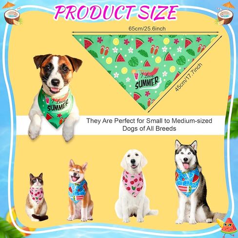 100 Pieces Summer Bandanas for Dogs Bulk Hawaiian Dog Bandanas Fruit Kerchief Bibs for Medium Small Pets Costume Accessories (25.6 x 17.7 x 17.7 inches) in Kuwait
