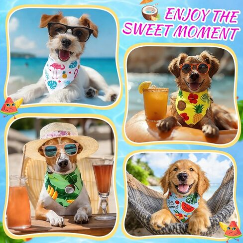 100 Pieces Summer Bandanas for Dogs Bulk Hawaiian Dog Bandanas Fruit Kerchief Bibs for Medium Small Pets Costume Accessories (25.6 x 17.7 x 17.7 inches) in Kuwait
