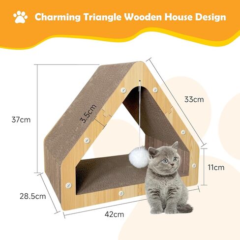 Cat Scratcher House with Hanging Ball - Cozy Corrugated Cardboard Cat Scratching Pad for Indoor Cats/Kittens, Stable Structure & Eco-Friendly in Kuwait