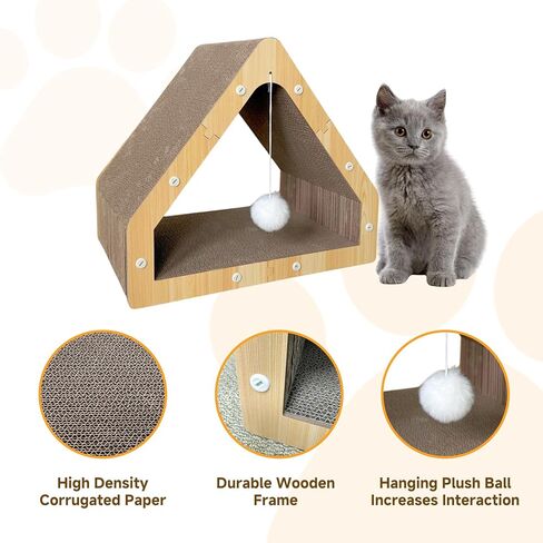 Cat Scratcher House with Hanging Ball - Cozy Corrugated Cardboard Cat Scratching Pad for Indoor Cats/Kittens, Stable Structure & Eco-Friendly in Kuwait