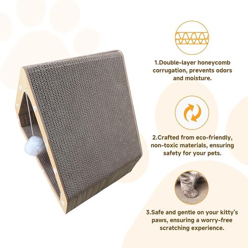 Cat Scratcher House with Hanging Ball - Cozy Corrugated Cardboard Cat Scratching Pad for Indoor Cats/Kittens, Stable Structure & Eco-Friendly in Kuwait