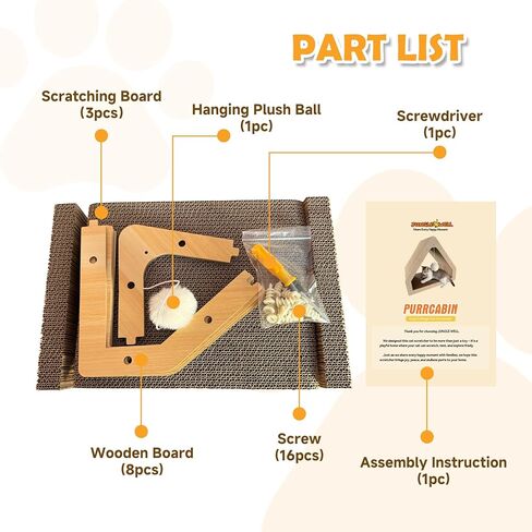 Cat Scratcher House with Hanging Ball - Cozy Corrugated Cardboard Cat Scratching Pad for Indoor Cats/Kittens, Stable Structure & Eco-Friendly in Kuwait